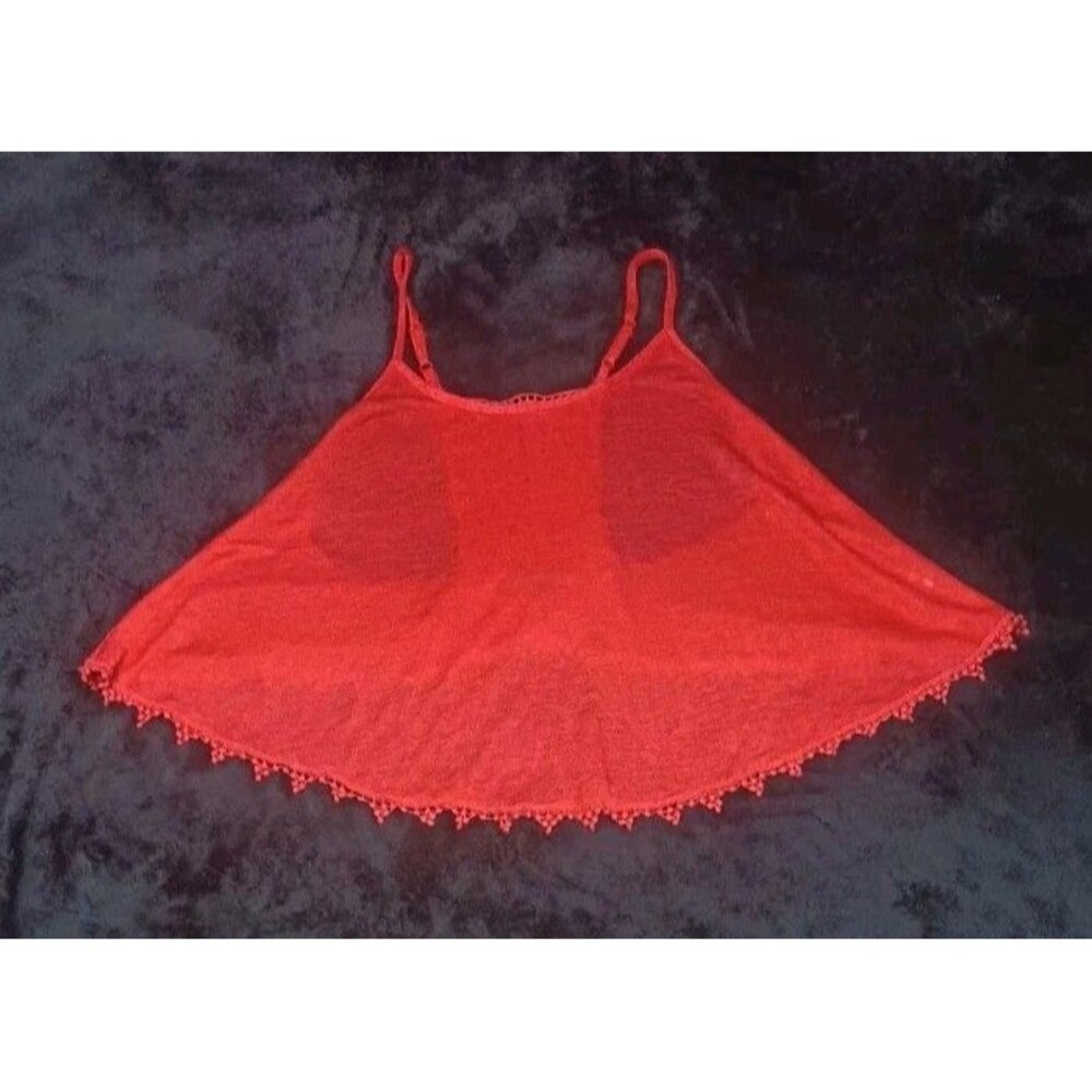 Charlotte Russe Cropped Crochet Trim Swing Cami Top L Red Y2K Boho Festival Rave
